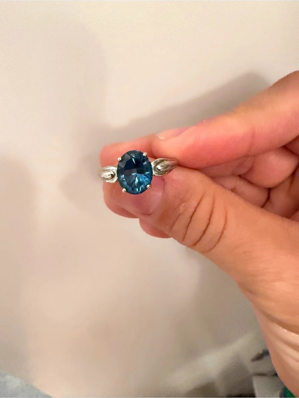 Blue Oval Gemstone Sterling Silver Ring
